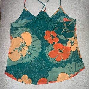 Manuhealii Teal and Orange Floral Tank Top